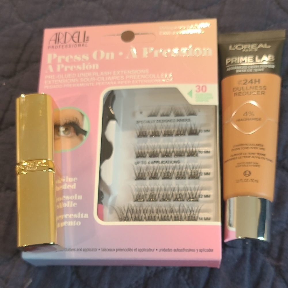 Makeup...L'Oreal Prime Lab 24H Dullness Reducer , Lipstick, Eyelash Ext.